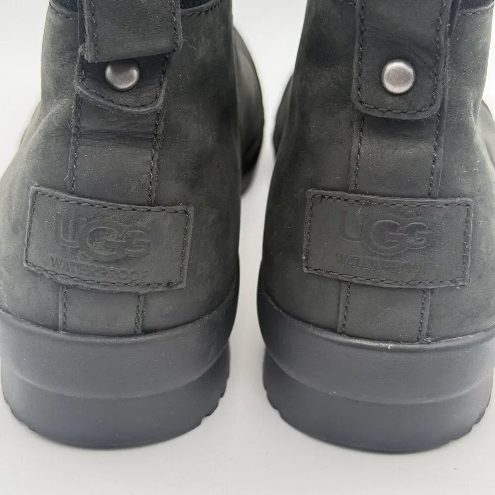 UGG Attell Waterproof Boots NEW Women's Sz 10 Shoes Black Leather Fur Lined